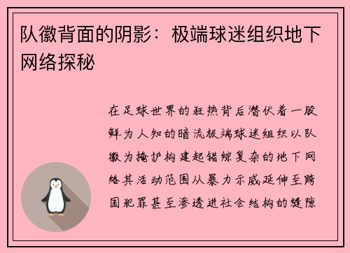队徽背面的阴影：极端球迷组织地下网络探秘