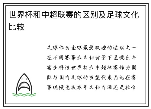 世界杯和中超联赛的区别及足球文化比较